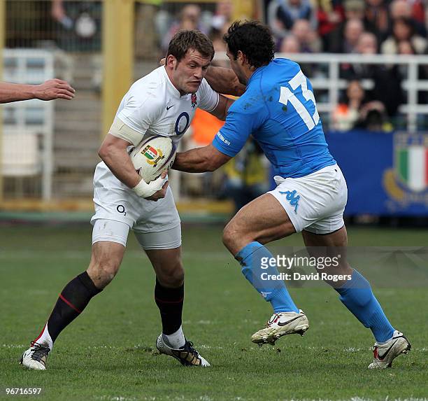Mark Cueto of England is tackled by Gonzalo Canale during the RBS Six Nations match between Italy and England at Stadio Flaminio on February 14, 2010...