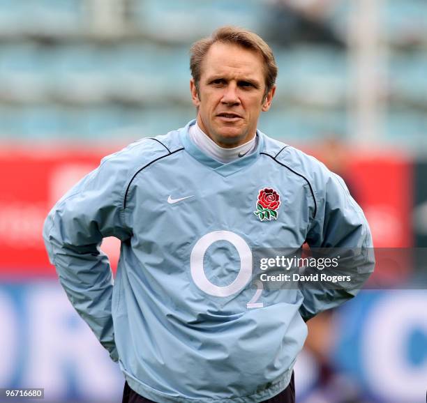 England backs coach Brian Smith looks on during the RBS Six Nations match between Italy and England at Stadio Flaminio on February 14, 2010 in Rome,...