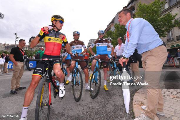 Start / Oliver Naesen of Belgium and Team AG2R La Mondiale / Tony Gallopin of France and Team AG2R La Mondiale / Alexis Gougeard of France and Team...
