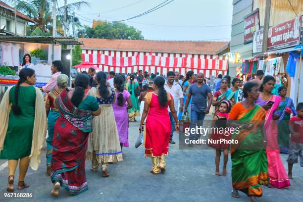Crowds of people throng to the shops surrounding the Nallur Kandaswamy Kovil during the festival season in Jaffna, Sri Lanka.