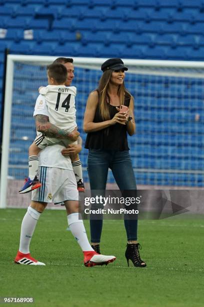 Romina Belluscio and Guti of Real Madrid Legends during the Corazon Classic match between Real Madrid Legends and Asenal Legends at Estadio Santiago...