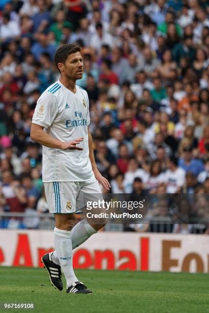 Xabi Alonso of Real Madrid Legends during the Corazon Classic match between Real Madrid Legends and Asenal Legends at Estadio Santiago Bernabeu on...