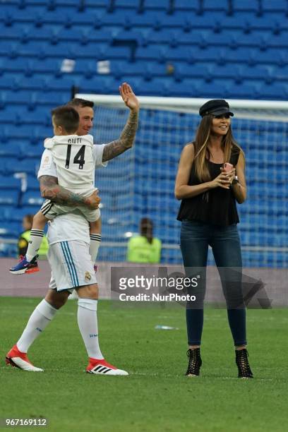 Romina Belluscio and Guti of Real Madrid Legends during the Corazon Classic match between Real Madrid Legends and Asenal Legends at Estadio Santiago...