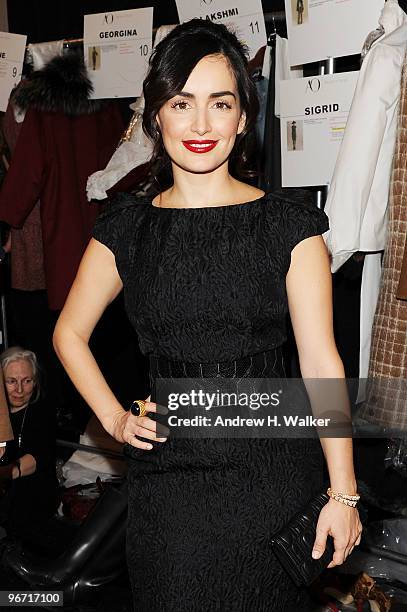 Actress Ana de la Reguera poses backstage at the Carolina Herrera Fall 2010 Fashion Show during Mercedes-Benz Fashion Week at the Tent at Bryant Park...