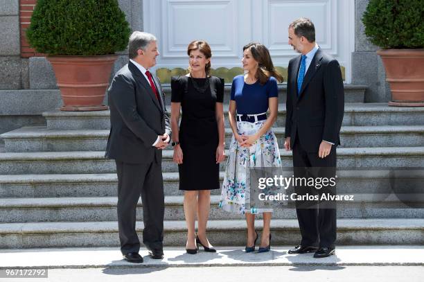 King Felipe VI of Spain and Queen Letizia of Spain receive Ukrainian President Petro Poroshenko and wife Maryna Poroshenko at the Zarzuela Palace on...