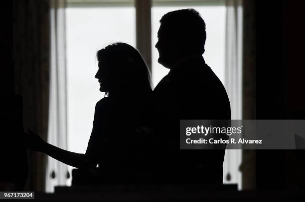 Queen Letizia of Spain receives Ukrainian President Petro Poroshenko at the Zarzuela Palace on June 04, 2018 in Madrid, Spain.