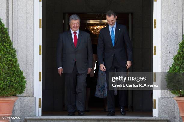 King Felipe VI of Spain receives Ukrainian President Petro Poroshenko at the Zarzuela Palace on June 04, 2018 in Madrid, Spain.