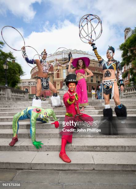 Cast of the world famous Cirque Du Soleil 'Totem' pose outside The Royal Albert Hall on June 4, 2018 in London, England ahead of the shows return to...
