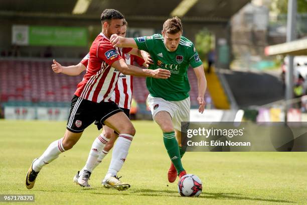 Cork , Ireland - 4 June 2018; Garry Buckley of Cork City in action against Darren Cole of Derry City during the SSE Airtricity League Premier...