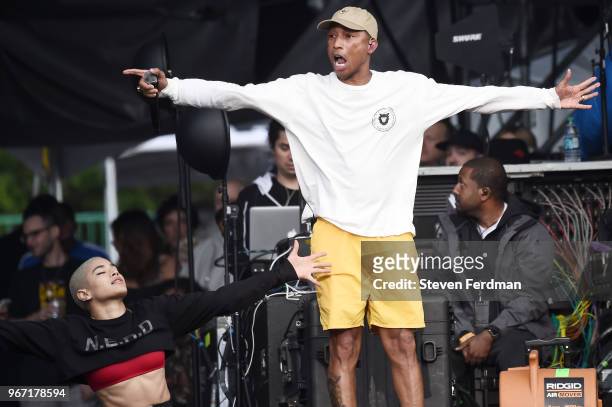 Pharrell Williams of N.E.R.D performs live on stage during Day 3 of the 2018 Governors Ball Music Festival on June 3, 2018 in New York City.
