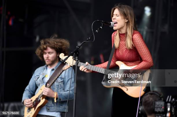 Hannah Joy of Middle Kids performs live on stage during Day 3 of the 2018 Governors Ball Music Festival on June 3, 2018 in New York City.