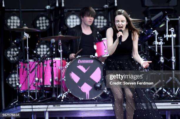 Lauren Mayberry of Chvrches performs live on stage during Day 3 of the 2018 Governors Ball Music Festival on June 3, 2018 in New York City.