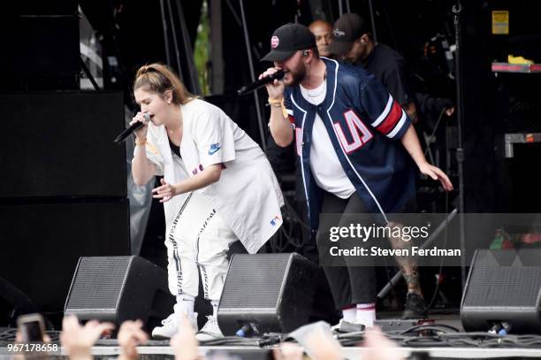 Chelsea Cutler performs live on stage with Quinn XCII during Day 3 of the 2018 Governors Ball Music Festival on June 3, 2018 in New York City.