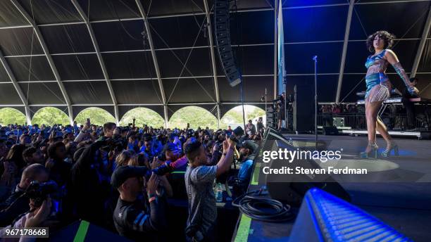 Kali Uchis performs live on stage during Day 3 of the 2018 Governors Ball Music Festival on June 3, 2018 in New York City.