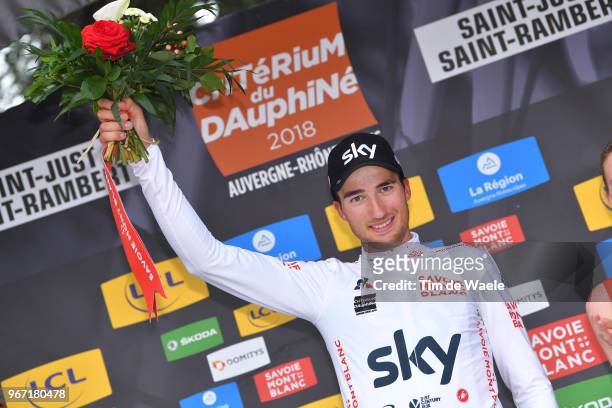 Podium / Gianni Moscon of Italy and Team Sky White Best Young Jersey / Celebration / during the 70th Criterium du Dauphine 2018, Stage 1 a 179km...