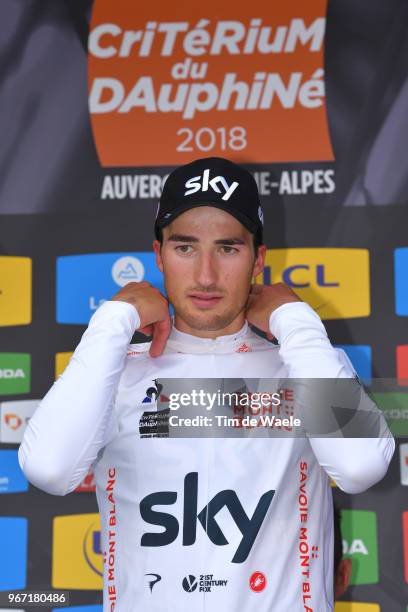 Podium / Gianni Moscon of Italy and Team Sky White Best Young Jersey / Celebration / during the 70th Criterium du Dauphine 2018, Stage 1 a 179km...