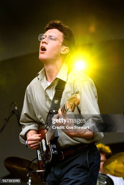 Jack Kaye of The Magic Gang performs on stage at All Points East in Victoria Park on June 3, 2018 in London, England.