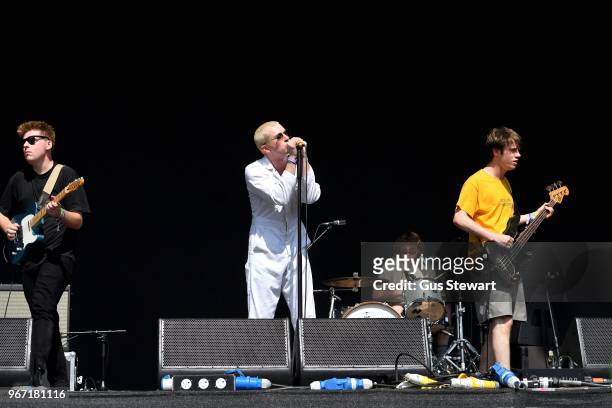 Shame perform on stage at All Points East in Victoria Park on June 3, 2018 in London, England.