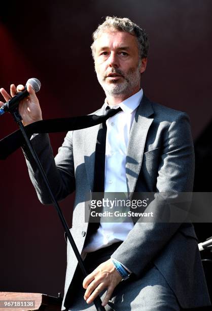 Baxter Dury performs on stage at All Points East in Victoria Park on June 3, 2018 in London, England.