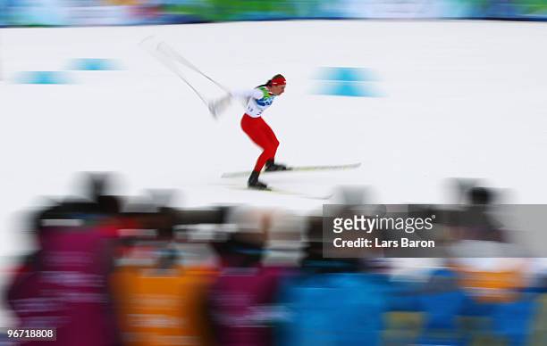 Justyna Kowalczyk of Poland competes during the Cross-Country Skiing Ladies' 10 km Free on day 4 of the 2010 Winter Olympics at Whistler Olympic Park...