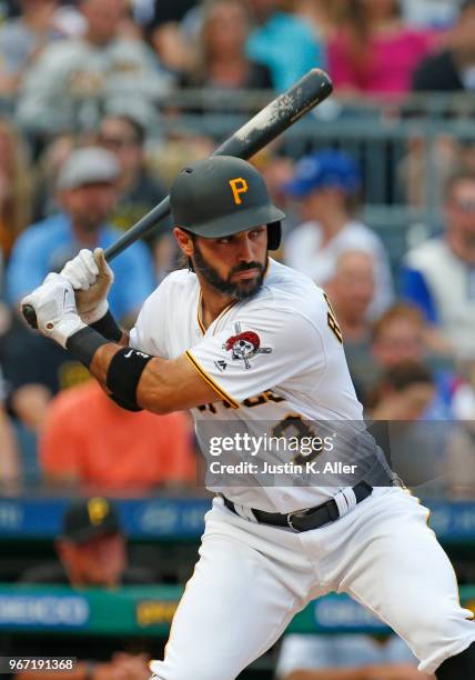 Sean Rodriguez of the Pittsburgh Pirates in action against the Chicago Cubs at PNC Park on May 29, 2018 in Pittsburgh, Pennsylvania.