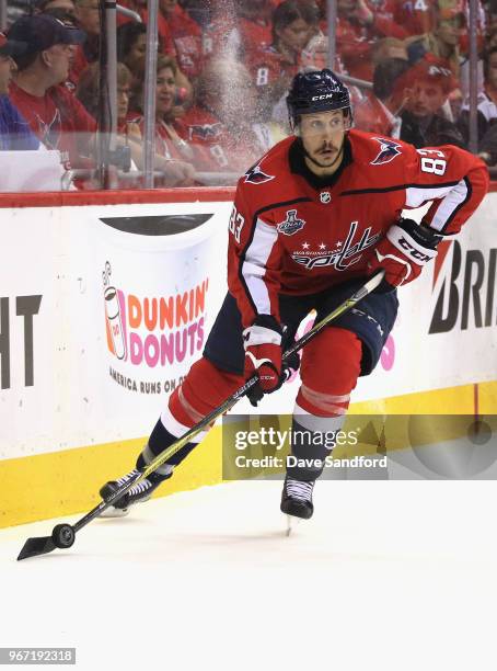 Jay Beagle of the Washington Capitals plays against the Vegas Golden Knights during Game Three of the 2018 NHL Stanley Cup Final at Capital One Arena...