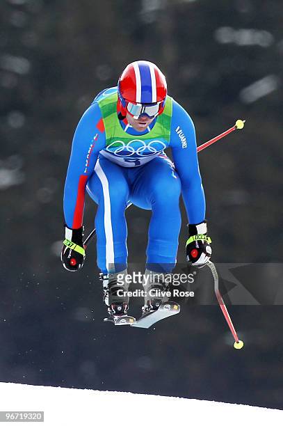 David Poisson of France competes in the Alpine skiing Men's Downhill at Whistler Creekside during the Vancouver 2010 Winter Olympics on February 15,...
