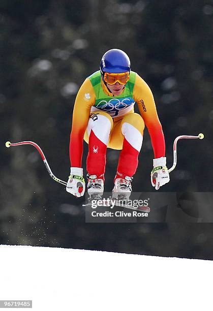 Erik Guay of Canada competes in the Alpine skiing Men's Downhill at Whistler Creekside during the Vancouver 2010 Winter Olympics on February 15, 2010...