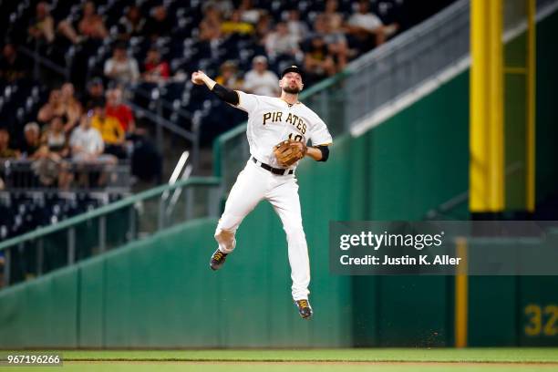 Jordy Mercer of the Pittsburgh Pirates in action against the Chicago Cubs at PNC Park on May 29, 2018 in Pittsburgh, Pennsylvania.