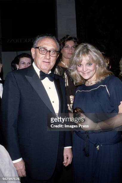 Henry Kissinger and Mari R. Ichaso photographed at Metropolitan Museum of Art Costume Institute Exhibit 'Man and the Horse' on December 3, 1984 at...