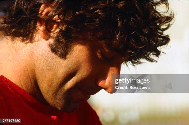 Joe Namath, Quarterback of the New York Jets, signing autographs for fans at Hofstra University training camp in Hempstead, N.Y. On July 25, 1972.