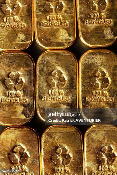 Gold bullion after recycling, on June 26, 2012 in Paris, France. The price of gold has tripled over the last four years with growth of 30% in 2011...