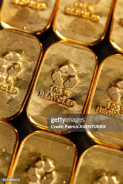 Gold bullion after recycling, on June 26, 2012 in Paris, France. The price of gold has tripled over the last four years with growth of 30% in 2011...