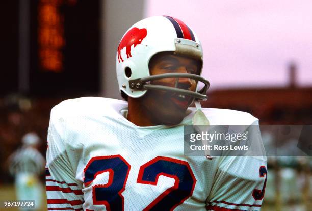 Simpson, Close up, during an NFL football game between the Buffalo Bills and New York Jets at Shea Stadium, November 12, 1972. Simpson ran the...