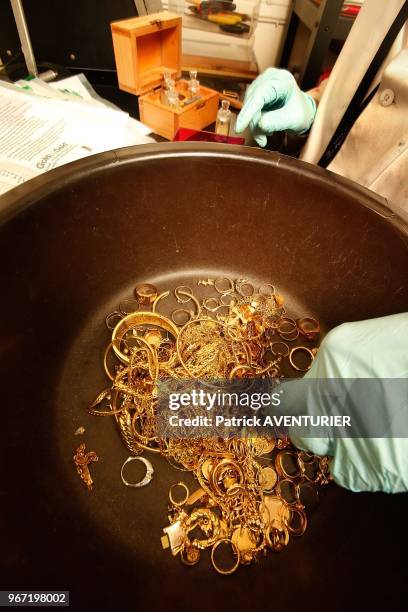 The purity of gold jewelery sent by mail are controlled by the company Gold By Gold,on June 26, 2012 in Paris, France. The price of gold has tripled...