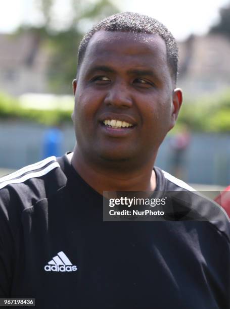 Abdikarim Farah Head Coach of Barrawa during Conifa Paddy Power World Football Cup 2018 Group A match between Barawa against Ellan Vannin at Coles...