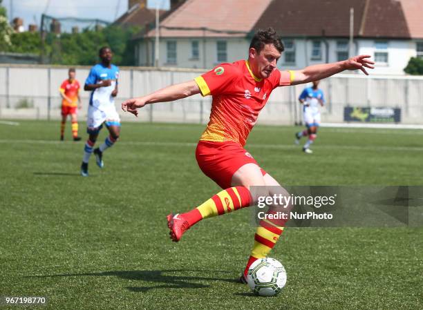 Frank Jones of Ellan Vannin during Conifa Paddy Power World Football Cup 2018 Group A match between Barawa against Ellan Vannin at Coles Park Stadium...