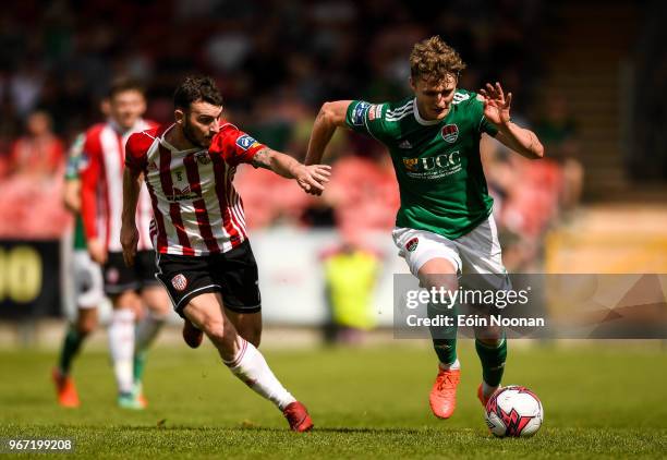 Cork , Ireland - 4 June 2018; Kieran Sadlier of Cork City in action against Jamie McDonagh of Derry City during the SSE Airtricity League Premier...