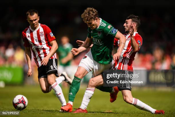 Cork , Ireland - 4 June 2018; Kieran Sadlier of Cork City in action against Jamie McDonagh of Derry City during the SSE Airtricity League Premier...