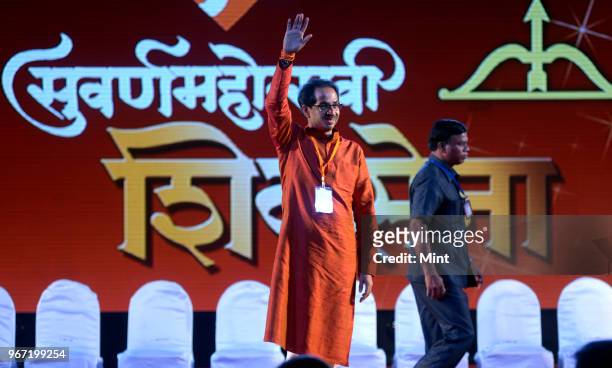 Shiv Sena President Uddhav Thackeray during event commemorating 50th anniversary of Shiv Sena on June 19, 2016 in Mumbai, India. Shiv Sena was...