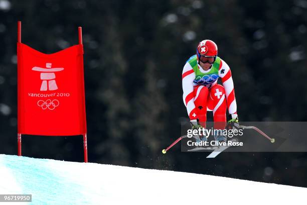 Didier Defago of Switzerland competes in the Alpine skiing Men's Downhill at Whistler Creekside during the Vancouver 2010 Winter Olympics on February...
