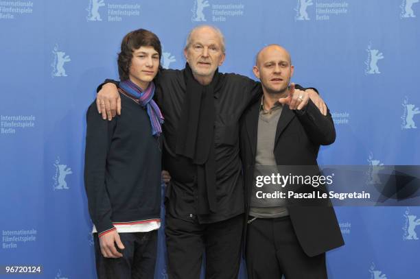 Actors Samuel Schneider, Michael Gwisdek and Juergen Vogel attend the 'Boxhagener Platz' Photocall during day five of the 60th Berlin International...