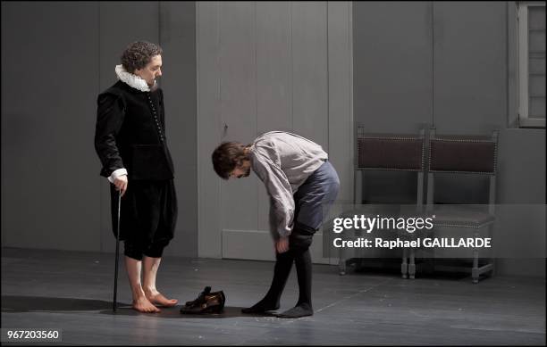 The Comedie Francaise "Theatre Ephemere" performs "Une Puce, Epargnez-la" of Naomi wallace directed by Anne-Laure Liegeois on April 24, 2012 in Paris...