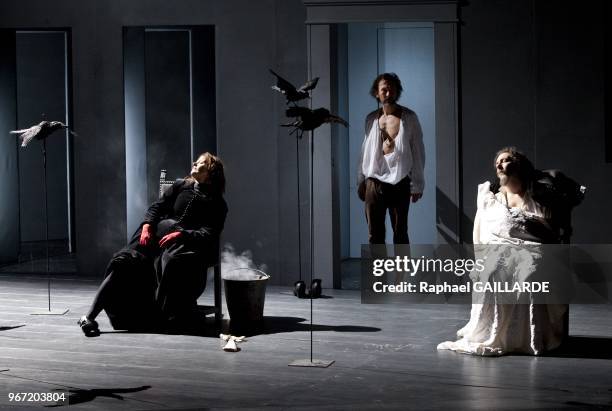 The Comedie Francaise "Theatre Ephemere" performs "Une Puce, Epargnez-la" of Naomi wallace directed by Anne-Laure Liegeois on April 24, 2012 in Paris...