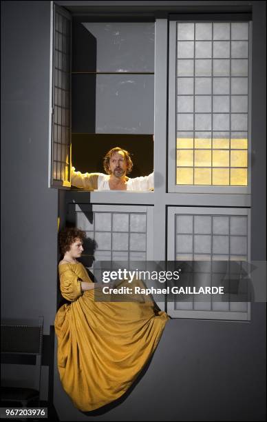 The Comedie Francaise "Theatre Ephemere" performs "Une Puce, Epargnez-la" of Naomi wallace directed by Anne-Laure Liegeois on April 24, 2012 in Paris...