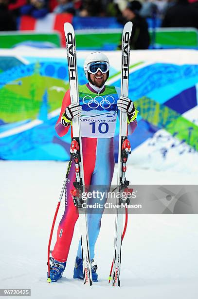 Marco Buechel of Liechtenstein looks on during the Alpine skiing Men's Downhill at Whistler Creekside during the Vancouver 2010 Winter Olympics on...