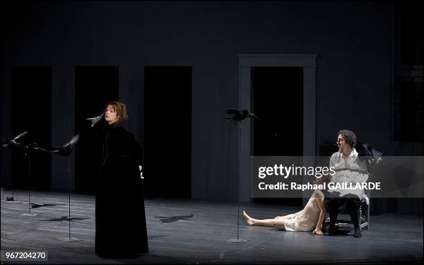 The Comedie Francaise "Theatre Ephemere" performs "Une Puce, Epargnez-la" of Naomi wallace directed by Anne-Laure Liegeois on April 24, 2012 in Paris...