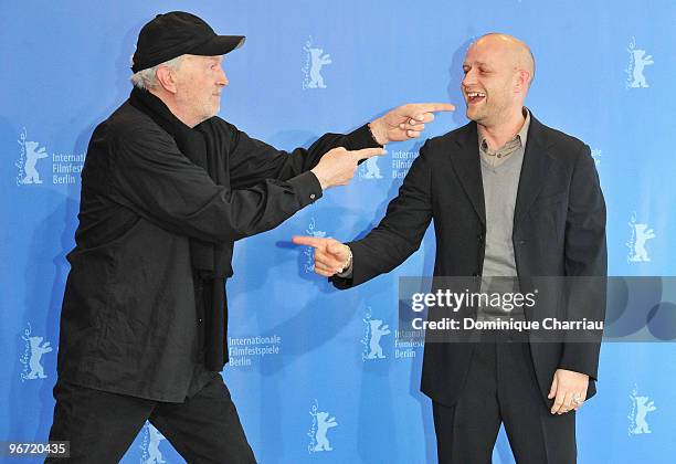 Michael Gwisdek and Juergen Vogel attend the 'Boxhagener Platz' Photocall during day five of the 60th Berlin International Film Festival at the Grand...