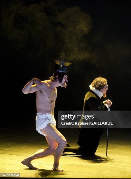 The Comedie Francaise "Theatre Ephemere" performs "Une Puce, Epargnez-la" of Naomi wallace directed by Anne-Laure Liegeois on April 24, 2012 in Paris...