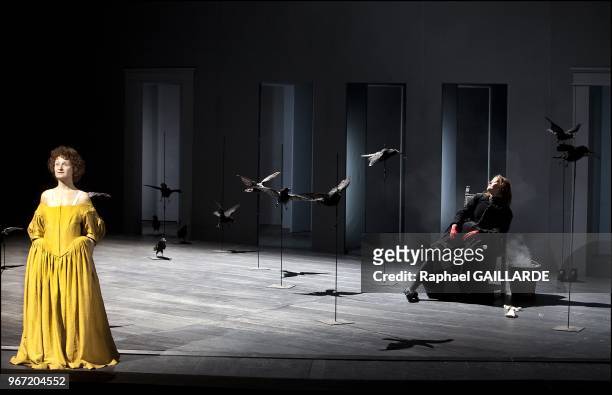 The Comedie Francaise "Theatre Ephemere" performs "Une Puce, Epargnez-la" of Naomi wallace directed by Anne-Laure Liegeois on April 24, 2012 in Paris...